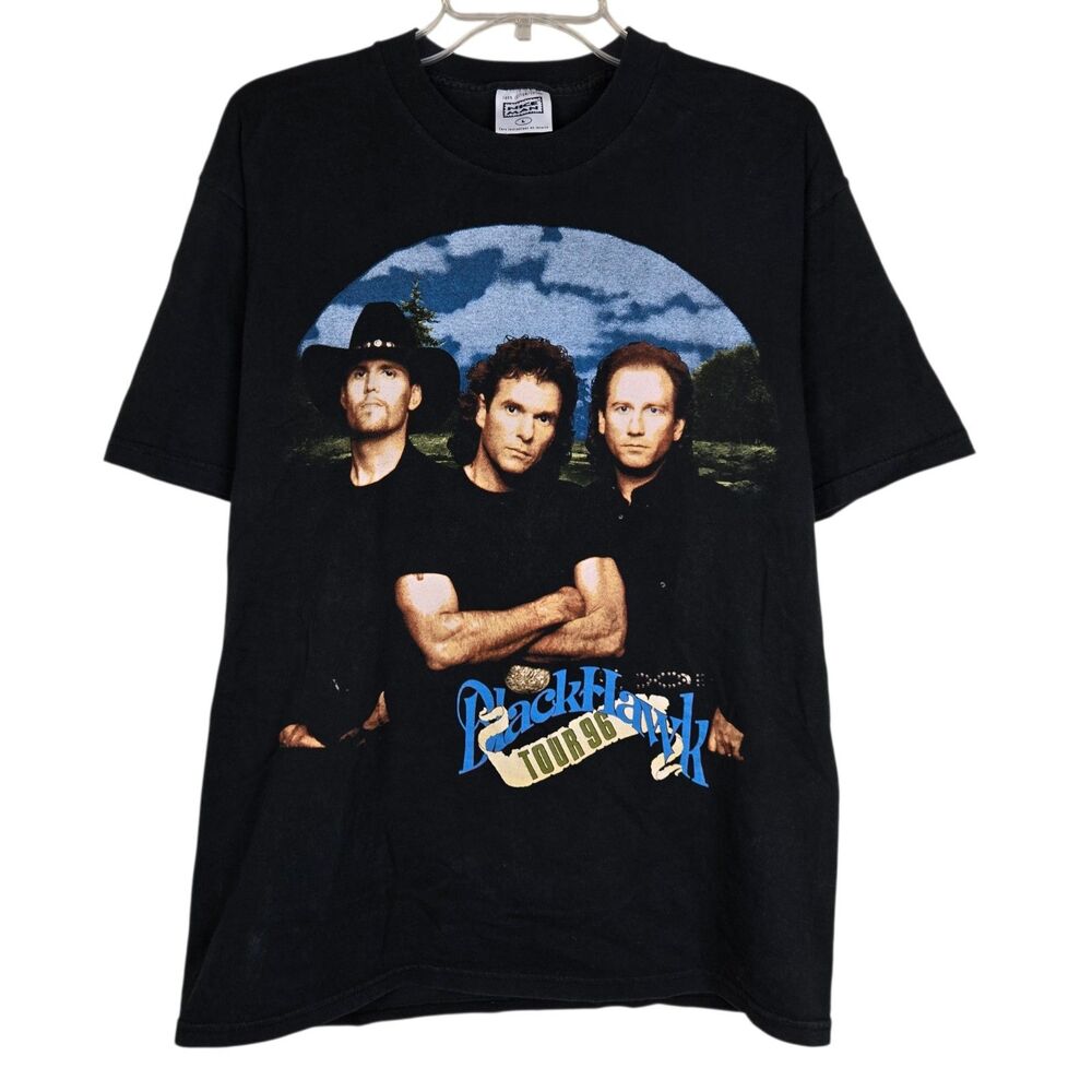 Vintage 1996 Nice Man BlackHawk Country Band Tour T-Shirt L Rock Pop Music Black